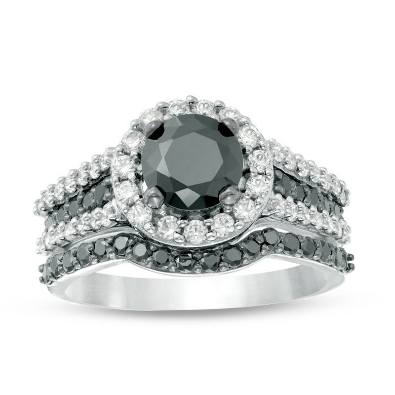 Main Image 1 of 2 CT. T.W. Enhanced Black and White Diamond Frame Multi-Row Bridal Set in 14K White Gold