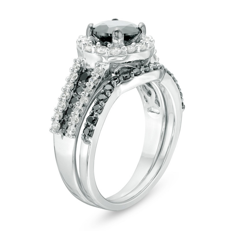 Main Image 2 of 2 CT. T.W. Enhanced Black and White Diamond Frame Multi-Row Bridal Set in 14K White Gold