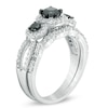 Thumbnail Image 2 of 1 CT. T.W. Enhanced Black and White Diamond Three Stone Frame Bridal Set in 10K White Gold