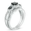 Thumbnail Image 2 of 1 CT. T.W. Enhanced Black and White Diamond Three Stone Frame Bridal Set in 10K White Gold