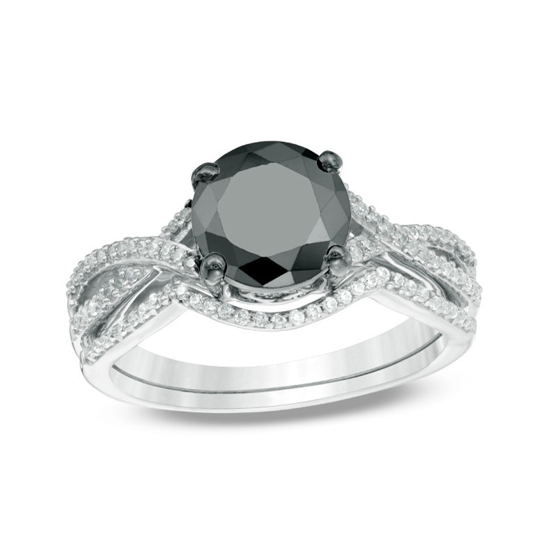 Main Image 1 of 2 CT. T.W. Black and White Diamond Twist Bridal Set in 14K White Gold