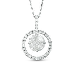 1 CT. T.W. Marquise and Princess-Cut Diamond Open Circle Frame Pendant in 14K White Gold