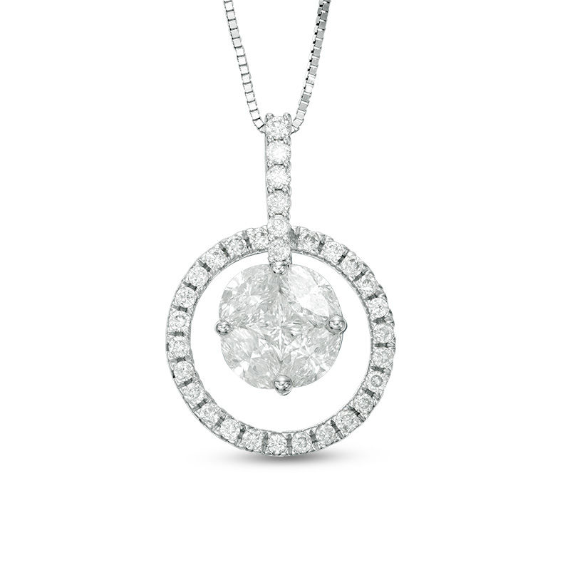 1 CT. T.W. Marquise and Princess-Cut Diamond Open Circle Frame Pendant in 14K White Gold