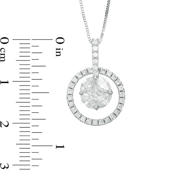 1 CT. T.w. Marquise and Princess-Cut Diamond Open Circle Frame Pendant in 14K White Gold