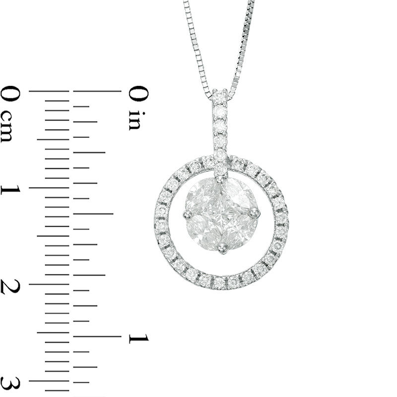 1 CT. T.W. Marquise and Princess-Cut Diamond Open Circle Frame Pendant in 14K White Gold