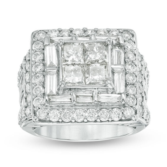5 CT. T.W. Quad Princess-Cut Diamond Double Frame Ring in 14K White ...
