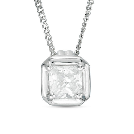1/2 CT. Princess-Cut Diamond Solitaire Pendant in 10K White Gold - 17"