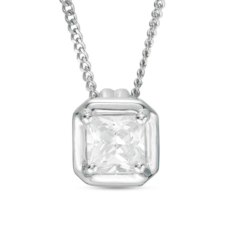 Main Image 1 of 1/2 CT. Princess-Cut Diamond Solitaire Pendant in 10K White Gold - 17"