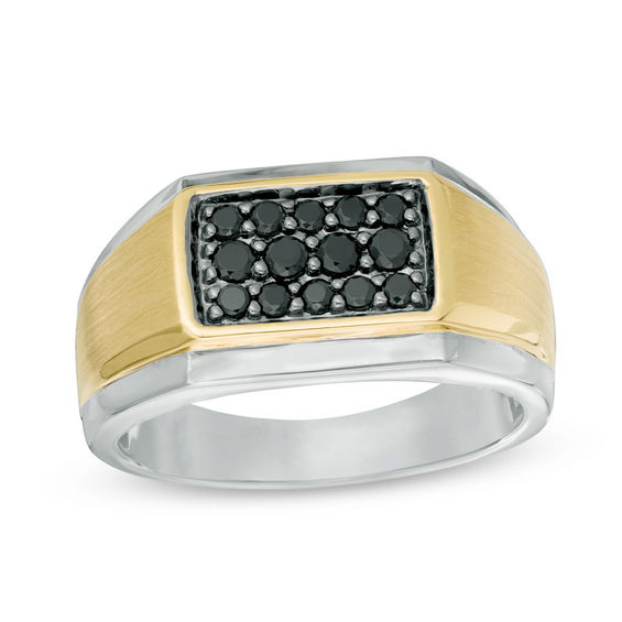 1/2 CT. T.w. Composite Black Diamond Square Satin Ring in 10K Two-Tone Gold