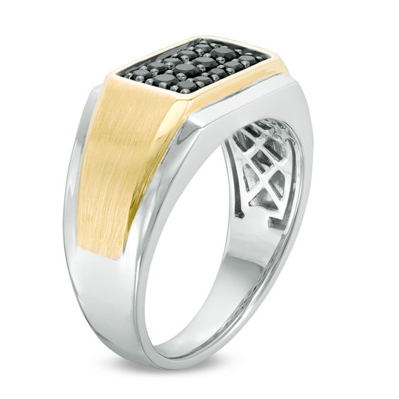 1/2 CT. T.w. Composite Black Diamond Square Satin Ring in 10K Two-Tone Gold