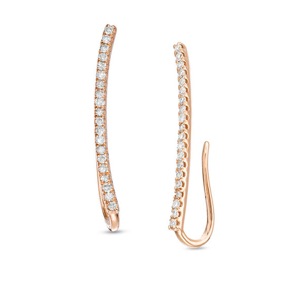 1/8 CT. T.w. Diamond Curved Bar Crawler Earrings in 10K Rose Gold
