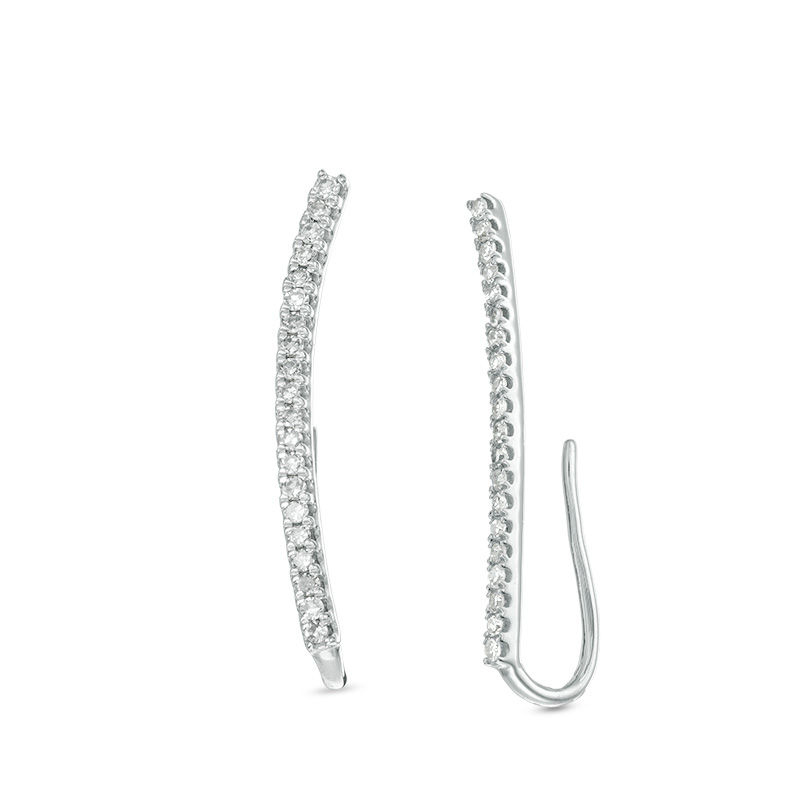 1/8 CT. T.W. Diamond Curved Bar Crawler Earrings in 10K White Gold