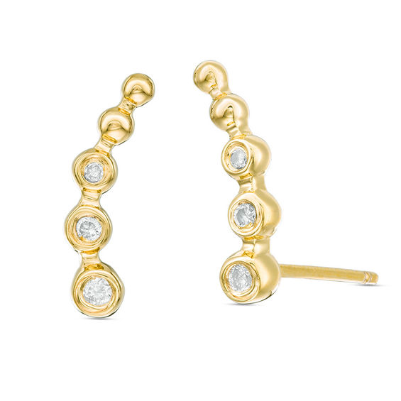 1/10 CT. T.w. Diamond Beaded Crawler Earrings in Sterling Silver with 14K Gold Plate