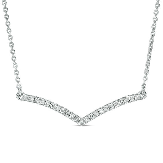 1/8 CT. T.W. Diamond Curved Chevron Necklace in 10K White Gold | Online ...