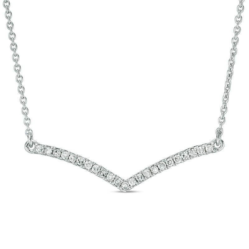 Main Image 1 of 1/8 CT. T.W. Diamond Curved Chevron Necklace in 10K White Gold
