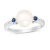 Thumbnail Image 1 of Vera Wang Love Collection Freshwater Cultured Pearl, Blue Sapphire and Diamond Accent Ring in Sterling Silver