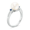 Thumbnail Image 1 of Vera Wang Love Collection Cultured Freshwater Pearl, Blue Sapphire and Diamond Accent Ring in Sterling Silver