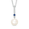 Thumbnail Image 1 of Vera Wang Love Collection Freshwater Cultured Pearl, Blue Sapphire and Diamond Accent Pendant in Sterling Silver-19"