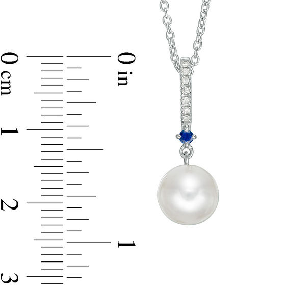 Vera Wang Love Collection Freshwater Cultured Pearl, Blue Sapphire and Diamond Accent Pendant in Sterling Silver-19"