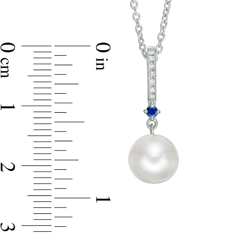 Main Image 2 of Vera Wang Love Collection Freshwater Cultured Pearl, Blue Sapphire and Diamond Accent Pendant in Sterling Silver-19"