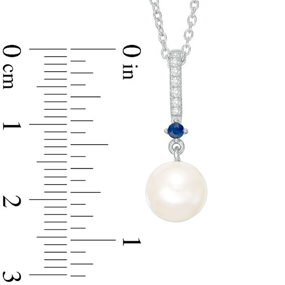 Vera Wang Love Collection Freshwater Cultured Pearl, Blue Sapphire and Diamond Accent Pendant in Sterling Silver-19"