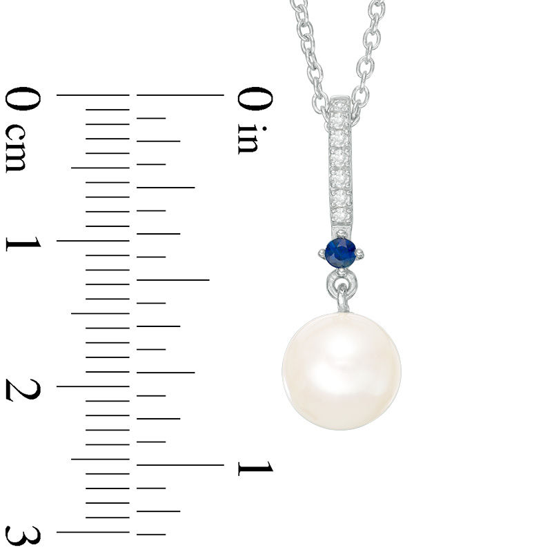 Main Image 3 of Vera Wang Love Collection Freshwater Cultured Pearl, Blue Sapphire and Diamond Accent Pendant in Sterling Silver-19"