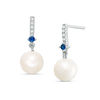 Thumbnail Image 0 of Vera Wang Love Collection Freshwater Cultured Pearl, Blue Sapphire and Diamond Accent Drop Earrings in Sterling Silver