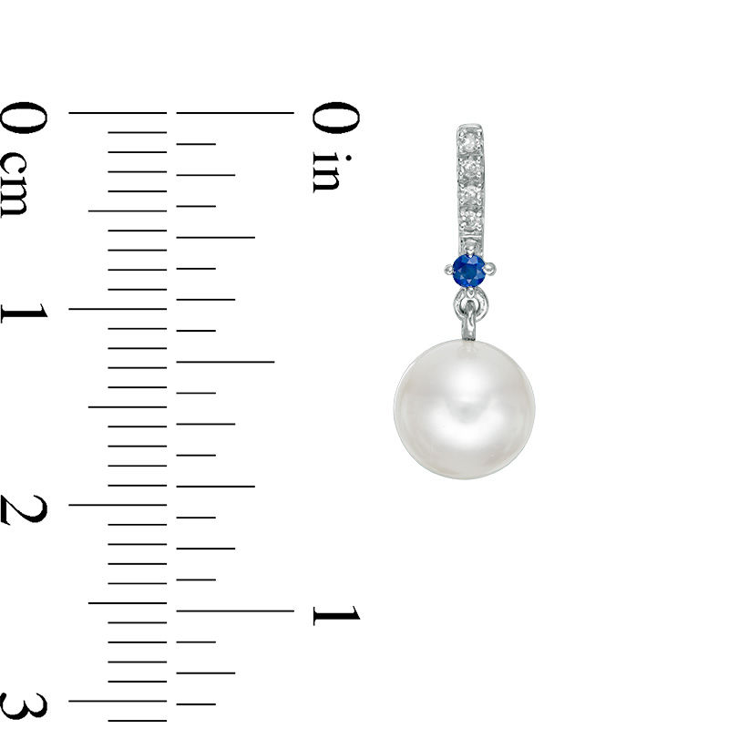 Main Image 2 of Vera Wang Love Collection Freshwater Cultured Pearl, Blue Sapphire and Diamond Accent Drop Earrings in Sterling Silver