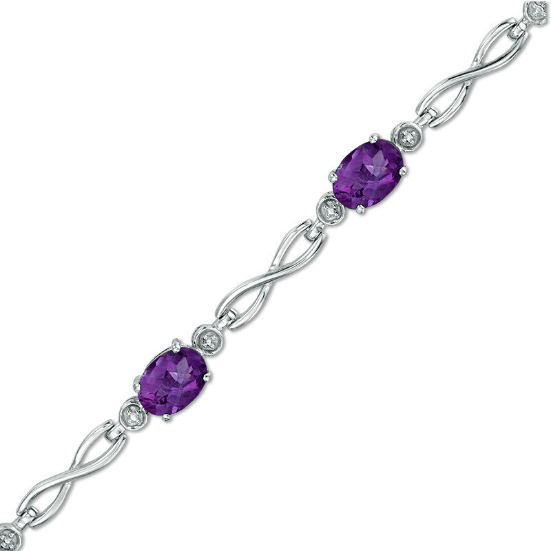 Main Image 1 of Oval Amethyst Infinity Link Bracelet in Sterling Silver - 7.25"