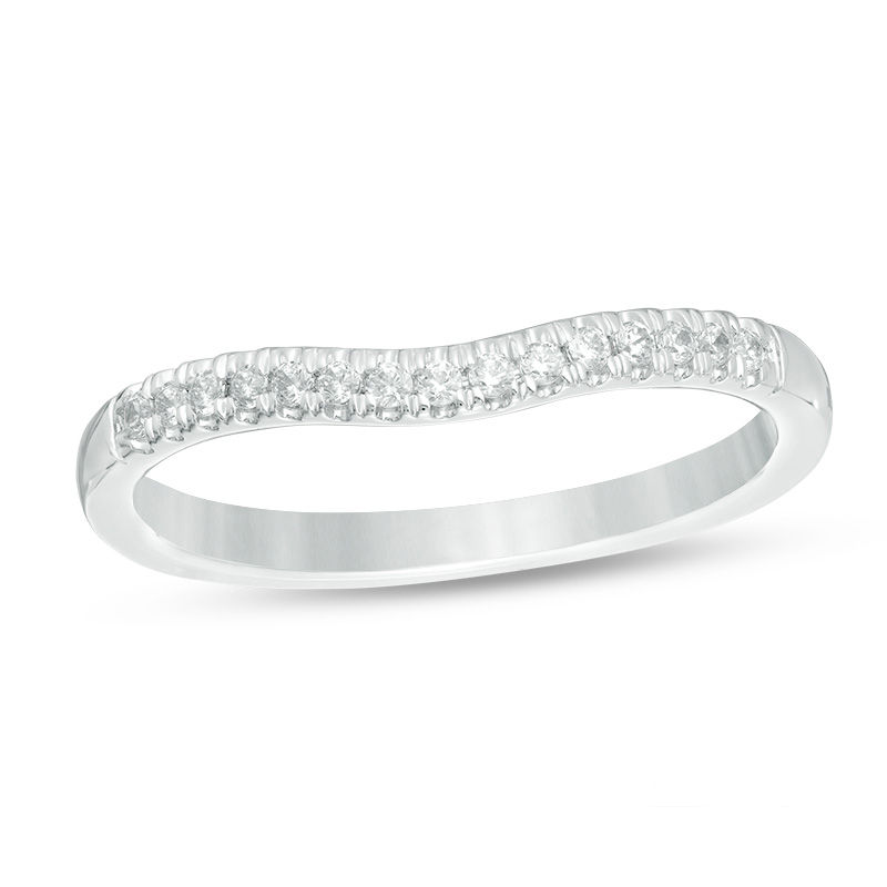 Main Image 1 of Love's Destiny by Zales 1/8 CT. T.W. Certified Diamond Contour Wedding Band in 14K White Gold (I/I1)