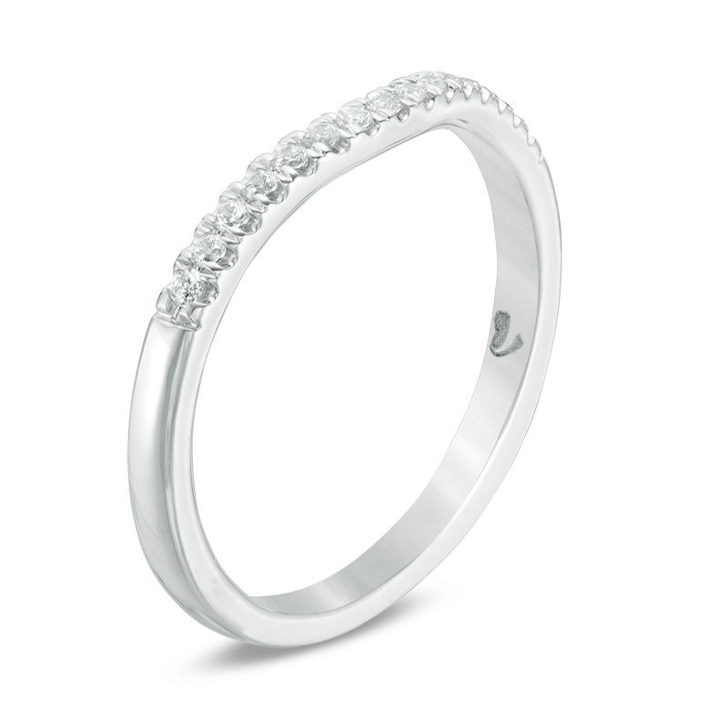 Main Image 2 of Love's Destiny by Zales 1/8 CT. T.W. Certified Diamond Contour Wedding Band in 14K White Gold (I/I1)