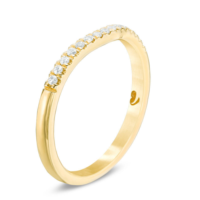 Main Image 2 of Love's Destiny by Zales 1/8 CT. T.W. Certified Diamond Contour Wedding Band in 14K Gold (I/I1)