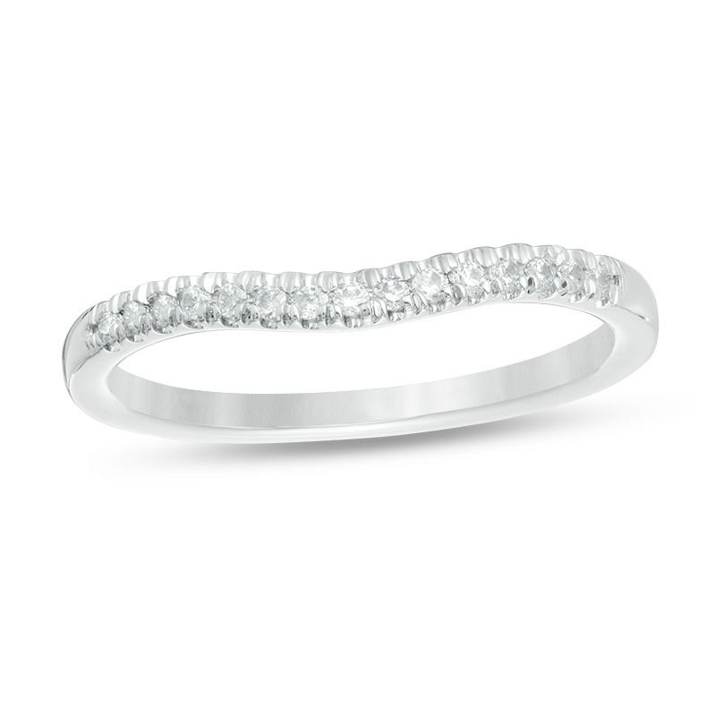Main Image 1 of Love's Destiny by Zales 1/8 CT. T.W. Certified Diamond Contour Wedding Band in 14K White Gold (I/I1)