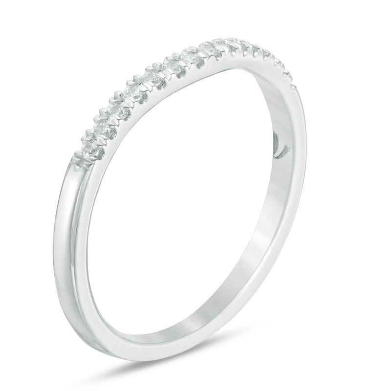 Main Image 2 of Love's Destiny by Zales 1/8 CT. T.W. Certified Diamond Contour Wedding Band in 14K White Gold (I/I1)