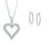 Thumbnail Image 1 of Diamond Fascination™ Heart Pendant and Hoop Earrings Set in Sterling Silver and Platinum Plate