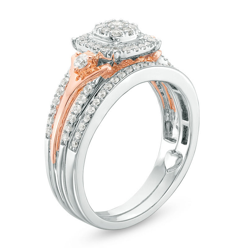 Main Image 2 of 1/2 CT. T.W. Composite Diamond Cushion Frame Bridal Set in 10K Two-Tone Gold