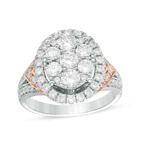 2 CT. T.w. Composite Diamond Oval Frame Tri-Sides Engagement Ring in 14K Two-Tone Gold