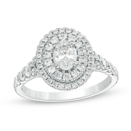 Celebration Ideal 1-1/4 CT. T.W. Oval Certified Diamond Double Frame Engagement Ring in 14K White Gold (I/I1)