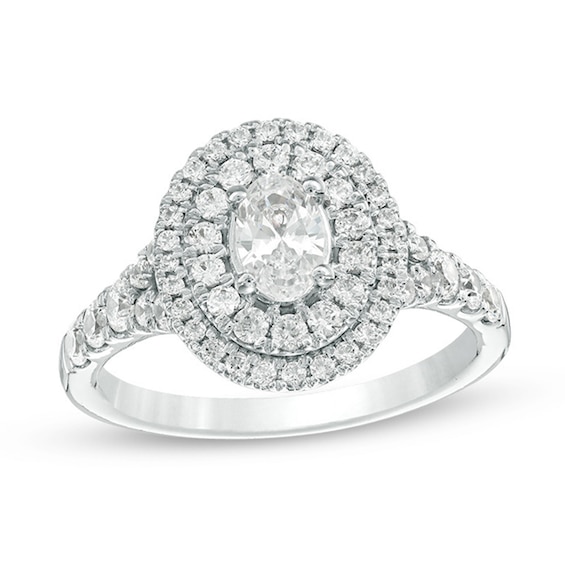Celebration Ideal 1-1/4 CT. T.w. Oval Certified Diamond Double Frame Engagement Ring in 14K White Gold (I/I1)