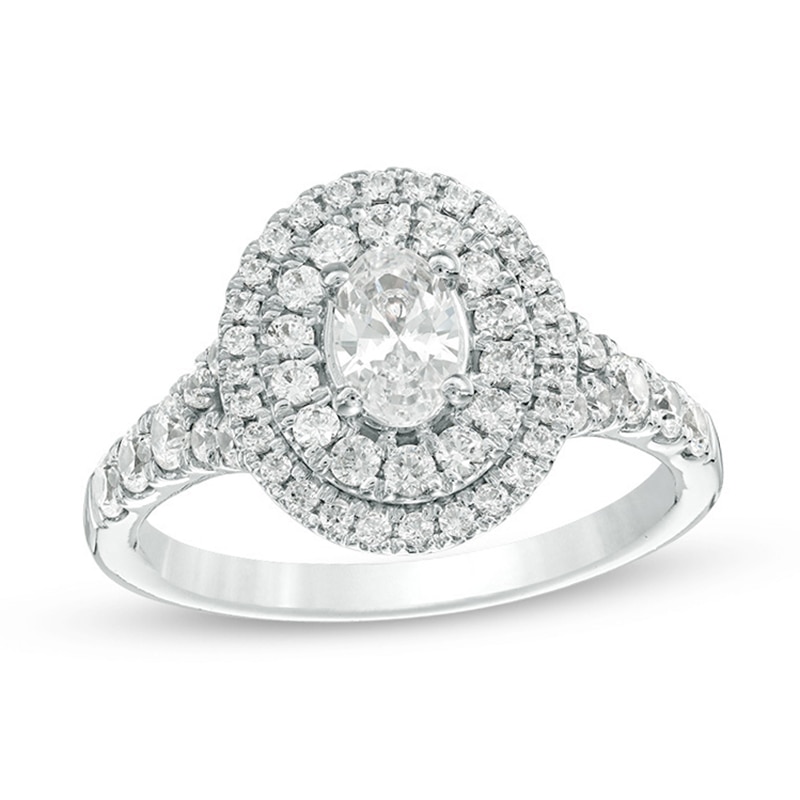 Main Image 1 of Celebration Ideal 1-1/4 CT. T.W. Oval Certified Diamond Double Frame Engagement Ring in 14K White Gold (I/I1)