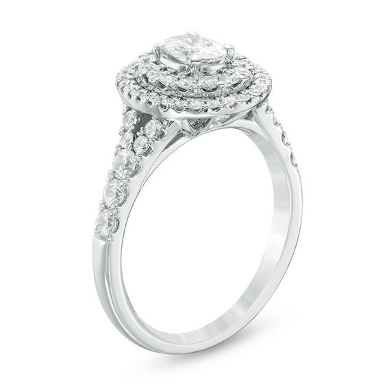Celebration Ideal 1-1/4 CT. T.w. Oval Certified Diamond Double Frame Engagement Ring in 14K White Gold (I/I1)