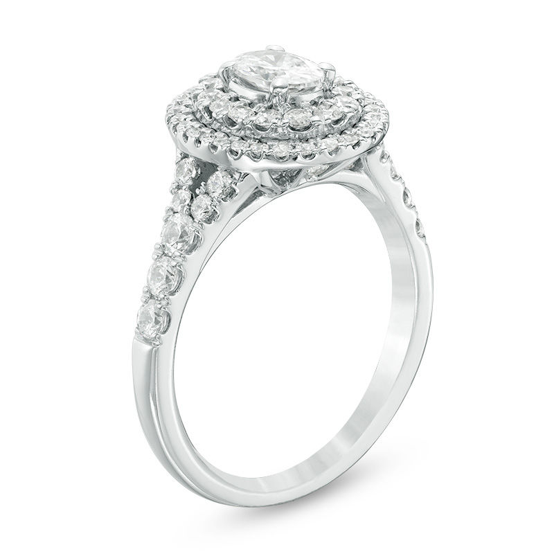 Main Image 2 of Celebration Ideal 1-1/4 CT. T.W. Oval Certified Diamond Double Frame Engagement Ring in 14K White Gold (I/I1)
