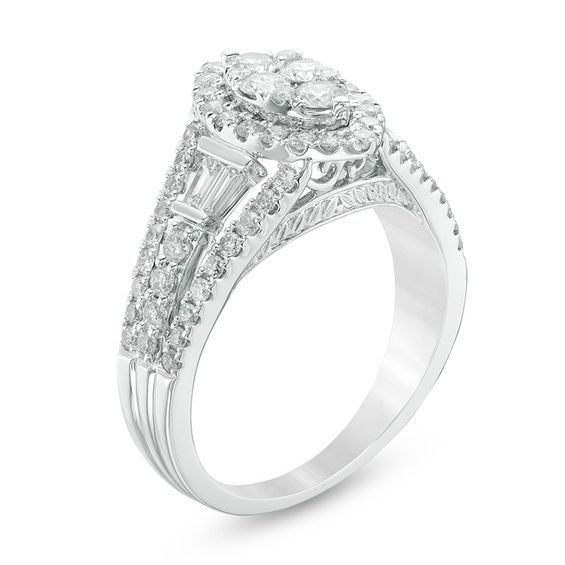 1-1/4 CT. T.w. Composite Diamond Marquise Frame Split Shank Engagement Ring in 14K White Gold