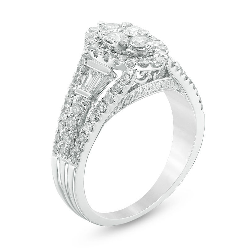 Main Image 2 of 1-1/4 CT. T.W. Composite Diamond Marquise Frame Split Shank Engagement Ring in 14K White Gold