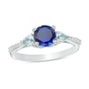 Thumbnail Image 1 of 6.2mm Lab-Created Blue Sapphire, Aquamarine and Diamond Accent Three Stone Ring in 10K White Gold