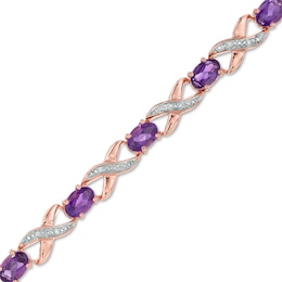 Oval Amethyst and Diamond Accent "XO" Bracelet in 10K Rose Gold