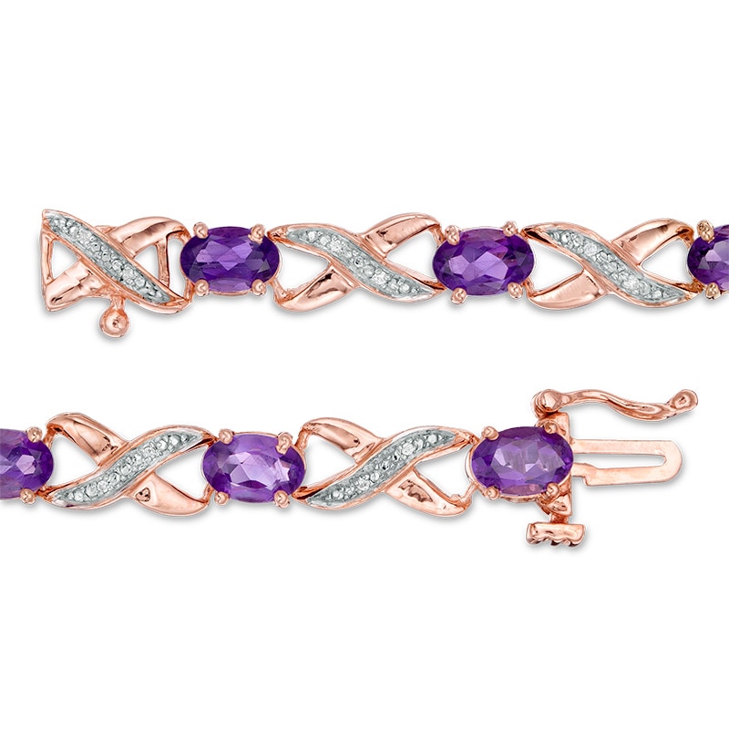Main Image 2 of Oval Amethyst and Diamond Accent "XO" Bracelet in 10K Rose Gold