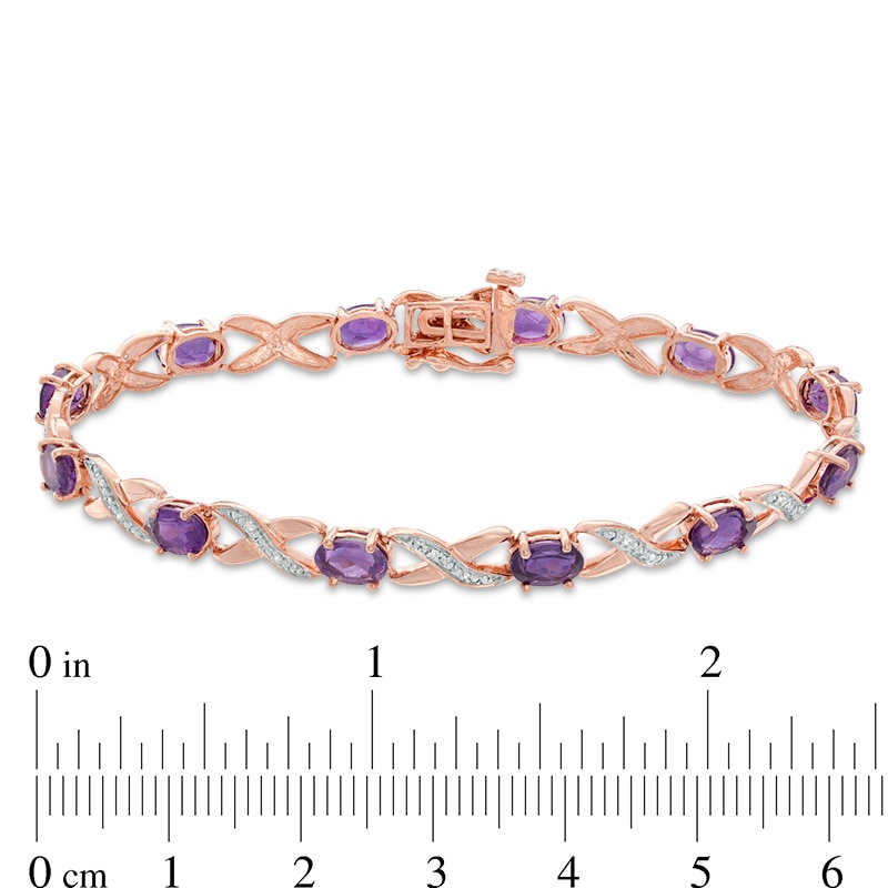 Main Image 3 of Oval Amethyst and Diamond Accent "XO" Bracelet in 10K Rose Gold