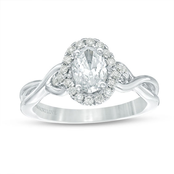 Vera Wang Love Collection 1 CT. T.w. Oval Diamond Frame Twist Engagement Ring in 14K White Gold