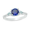 Thumbnail Image 1 of 6.2mm Lab-Created Blue Sapphire, Aquamarine and Diamond Accent Three Stone Ring in 10K White Gold